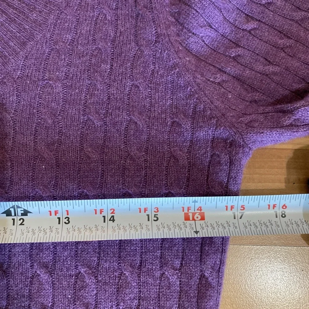 Kenar Cashmere Sweater Cable Knit V Neck 2 Ply Y2K Style Size Large Purple